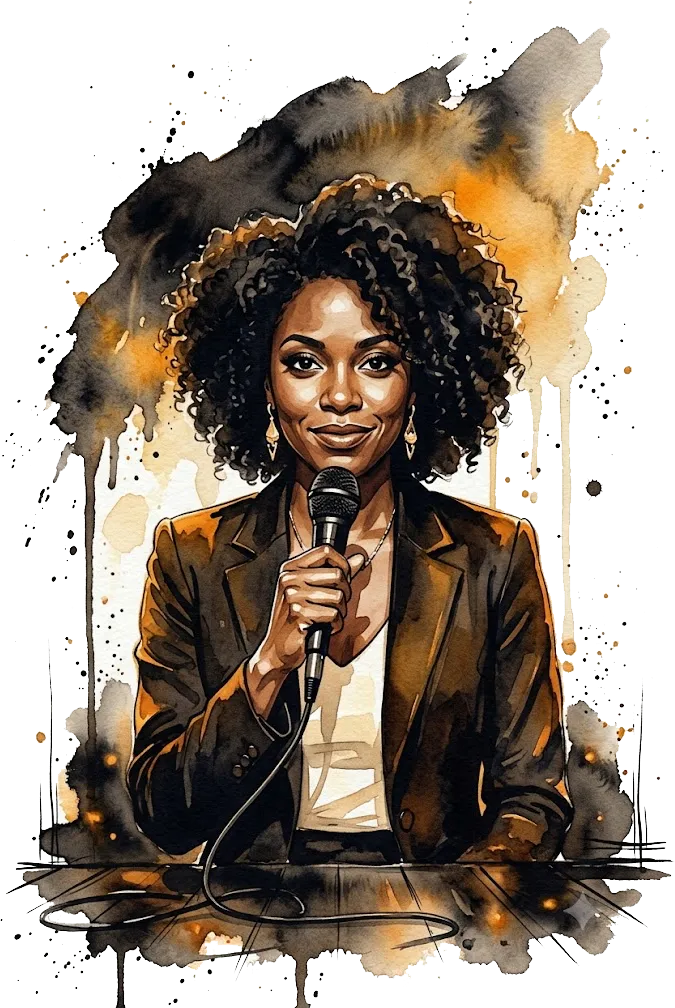 A stand-up comedian at the mic, an alternative to Bits