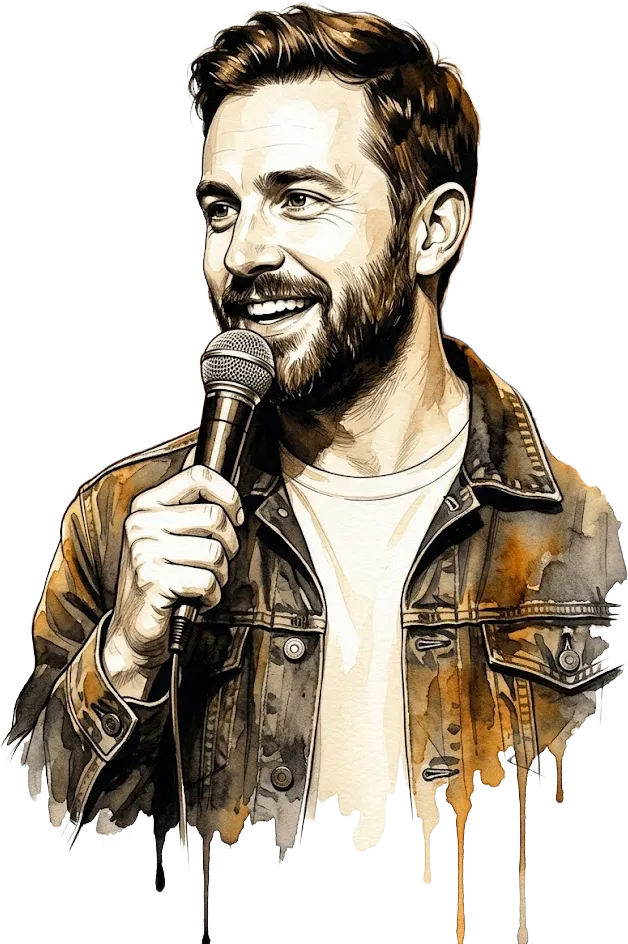 A stand-up comedian at the mic, an alternative to Stand-Up Writer