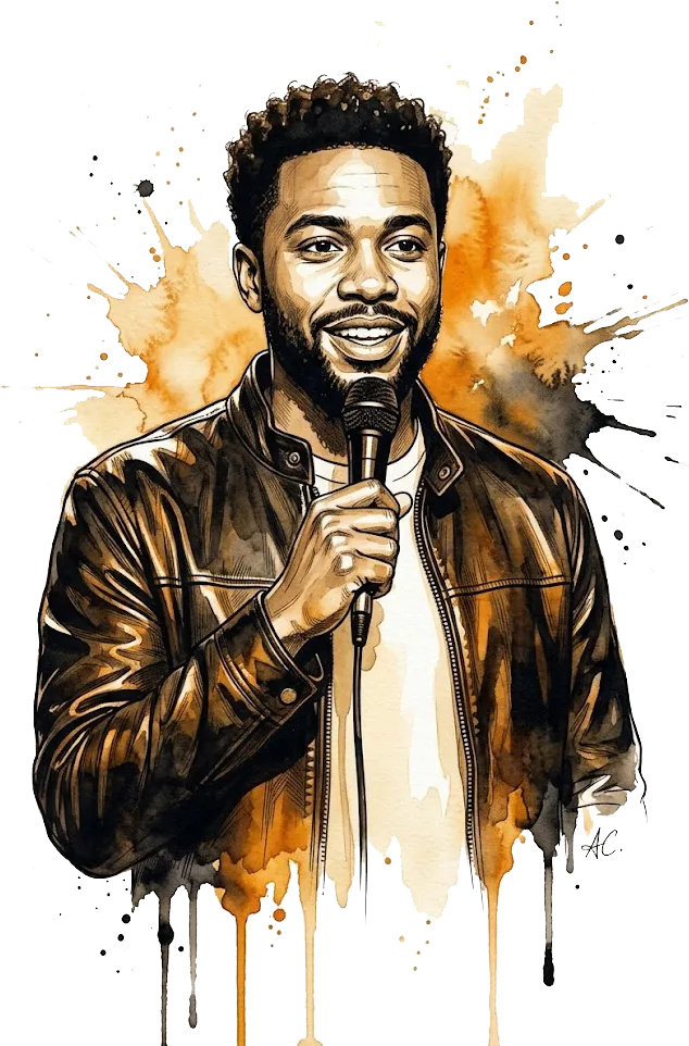 A stand-up comedian at the mic, an alternative to ProComedian